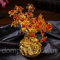 Сувенир бонсай "Цветочное денежное дерево в мешке со львами" 35 цветов 18х18х7,5 см, фото 4