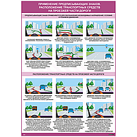 Плакат Применение предписывающих знаков. Расположение транспортных средств на проезжей части дороги