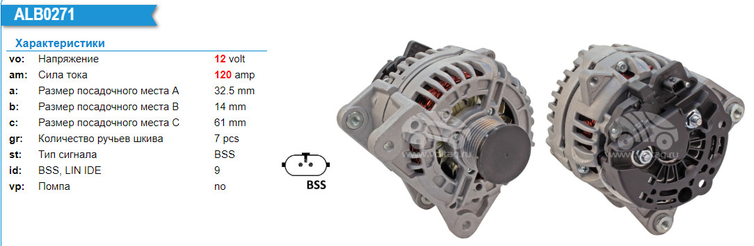 Генератор ALB0271UX RENAULT