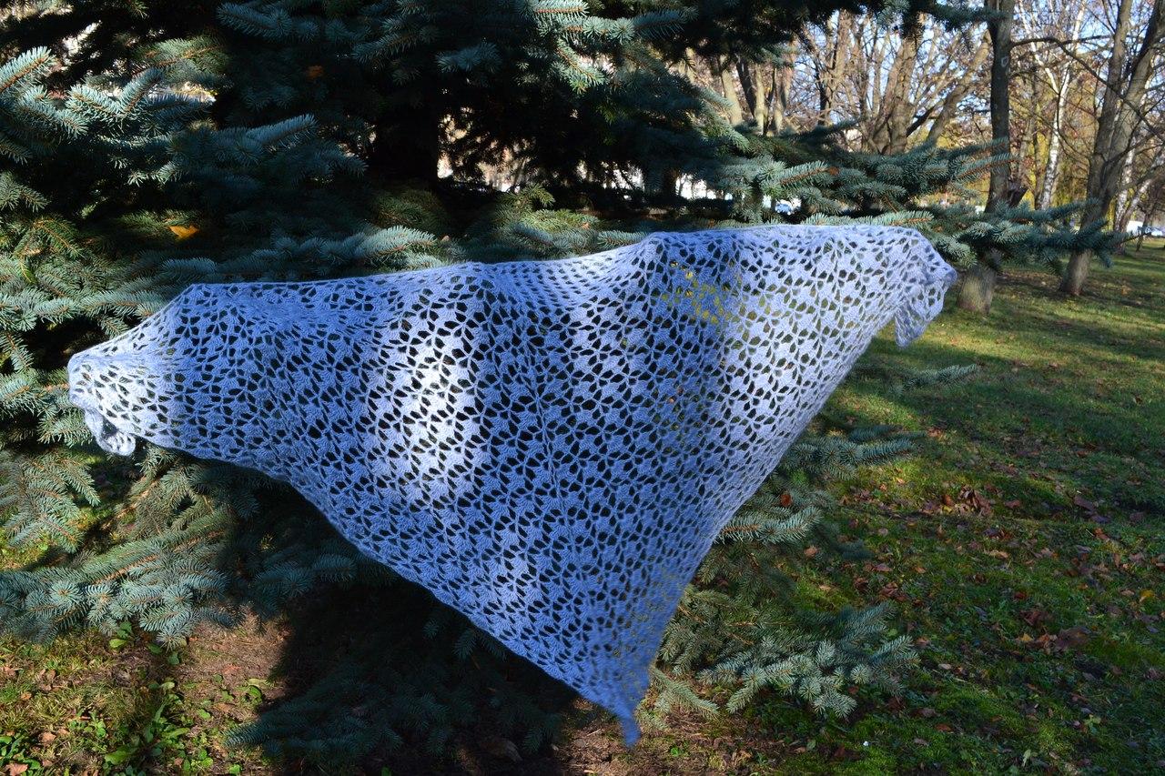 Вязаные шали голубого цвета из мохера - вязаные изделия в подарок - фото 3 - id-p108067754