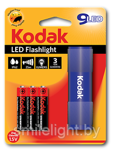 Фонарик Kodak 9-LED + 3 батарейки AAA (444) черный Синий