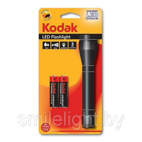 Фонарик Kodak LED 1000mW Черный + 2 батарейки AA (437)