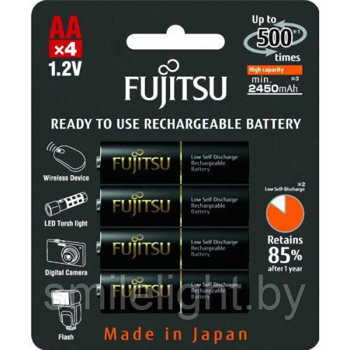 Пальчиковые AA аккумуляторы Fujitsu BLACK  2550 mAh, серия HR-3UTHCEU в оригинальной упаковке (АА)