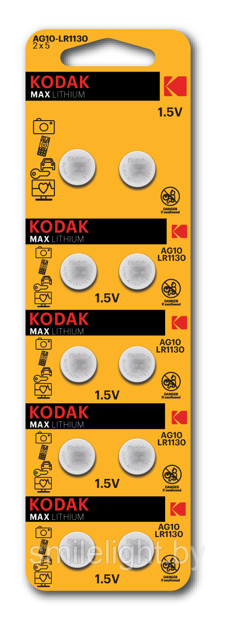 Элемент питания Kodak MAX alkaline AG10 LR1130, Bl.10
