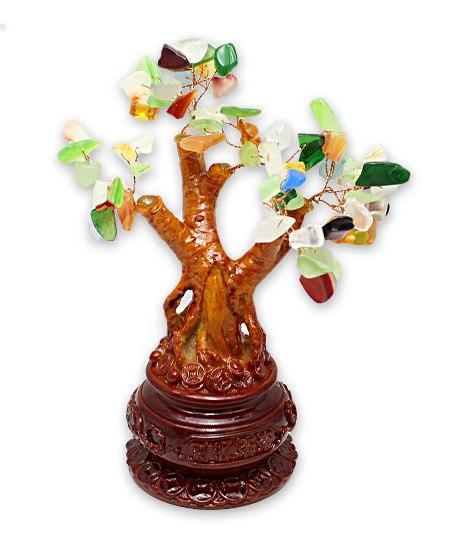 Сувенир "Дерево Счастья" с разноцветным нефритом, 8*20см - символ изобилия и процветания