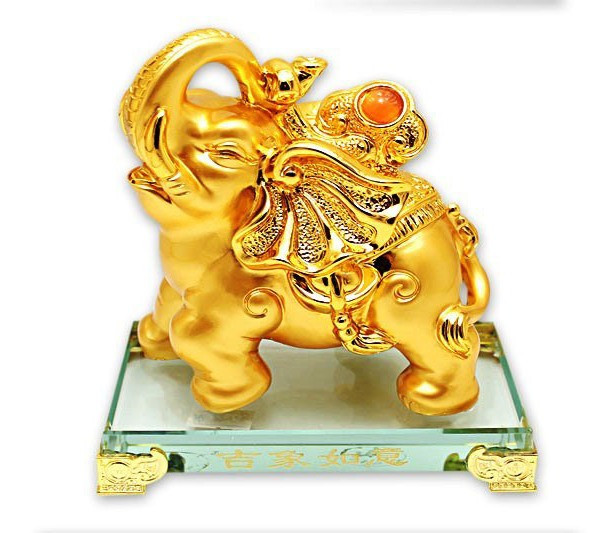 Сувенир "Золотой Слон" на стеклянной подставке 14*8,5см - на удачу - фото 1 - id-p108337471