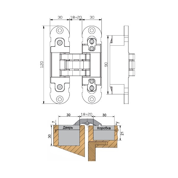 Скрытая петля универсальная OTLAV 120×30мм серебро матовое (40 кг) - фото 6 - id-p108421100