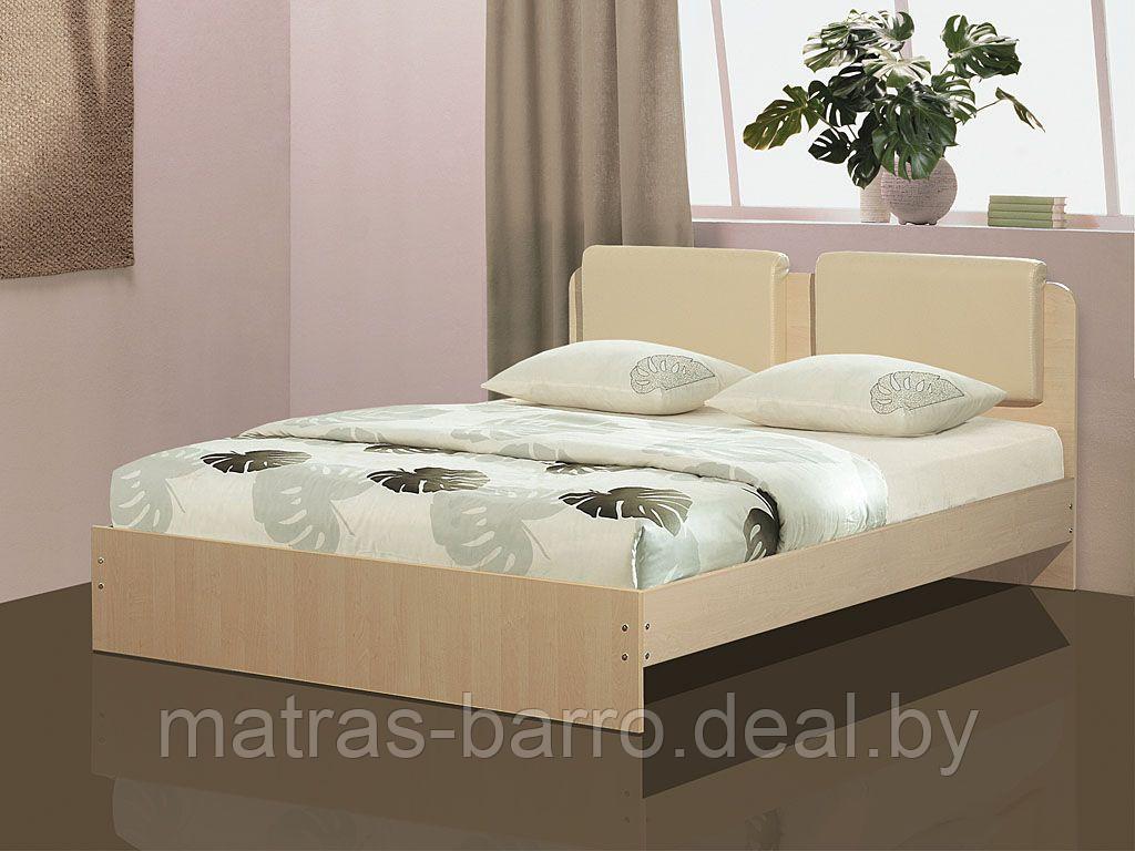 Двуспальная кровать Люкс-160 с мягкой спинкой (ясень светлый/экокожа Morgan Cream)