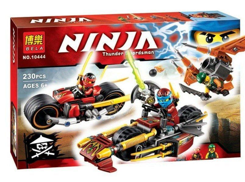 Конструктор Bela Ninja 10444 Погоня на Ниндзяциклах 230 деталей (аналог Lego Ninjago 70600)