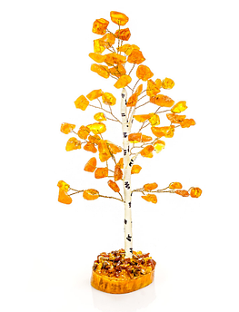 Декоративное деревце с натуральным нешлифованным янтарём «Берёзка»