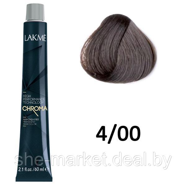 Безаммиачная перманентная краска для волос CHROMA - 4/00 Средний шатен, 60мл (Lakme) - фото 1 - id-p108585945