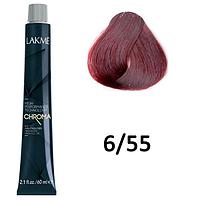 Безаммиачная перманентная краска для волос CHROMA - 6/55 Темный блондин махагоновый яркий, 60мл (Lakme)