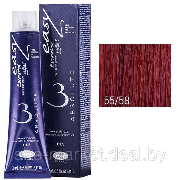 Крем-краска для волос Escalation Easy Absolute 3 ТОН 55/58 светло-каштановый рыжий рубин глубокий 60мл (Lisap) - фото 1 - id-p108587795