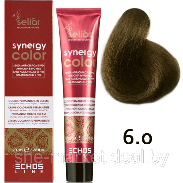Безаммиачная краска для волос SELIAR SYNERGY COLOR 6.0 DARK BLONDE Интенсивный темно-русый (Echosline) - фото 1 - id-p108585857