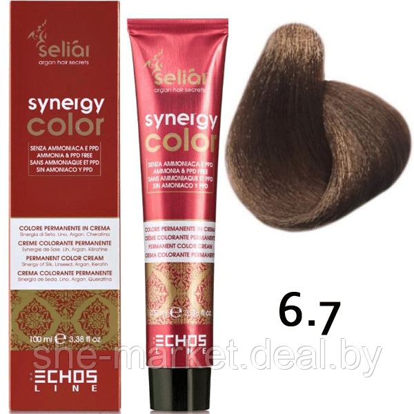 Безаммиачная краска для волос SELIAR SYNERGY COLOR 6.7 DARK BLONDE BROWN Коричневый темно-русый (Echosline) - фото 1 - id-p108585867