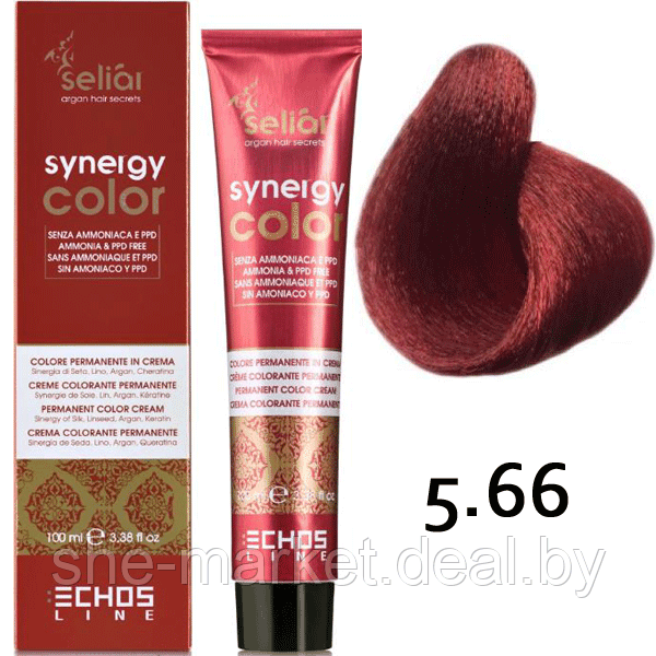 Безаммиачная краска для волос SELIAR SYNERGY COLOR 5.66 LIGHT CHESTNUT RED EXTRA Экстра красный (Echosline) - фото 1 - id-p108585855