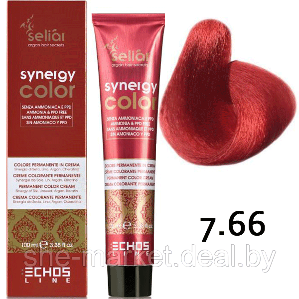 Безаммиачная краска для волос SELIAR SYNERGY COLOR 7.66 BLONDE RED EXTRA Экстра красный блондин (Echosline) - фото 1 - id-p108585876