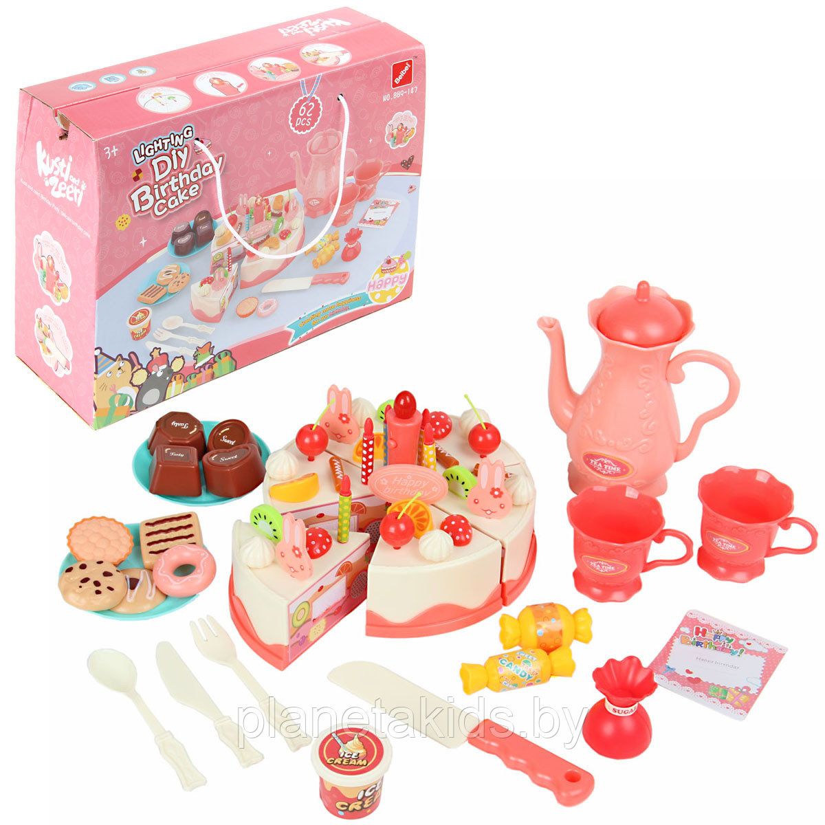 Игровой набор "Торт, сладкое чаепитие", 62 предмета, свет/звук, арт. 889-147 - фото 2 - id-p108604828