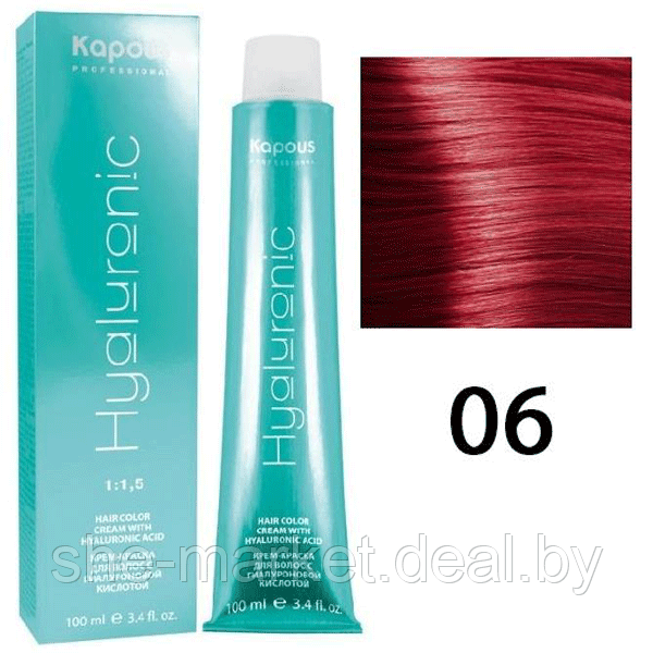 Крем-краска для волос Hyaluronic acid 06 Усилитель красный, 100мл (Капус, Kapous) - фото 1 - id-p108609083