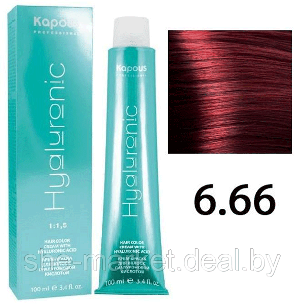 Крем-краска для волос Hyaluronic acid 6.66 Темный блондин красный интенсивный, 100мл (Капус, Kapous) - фото 1 - id-p108609157