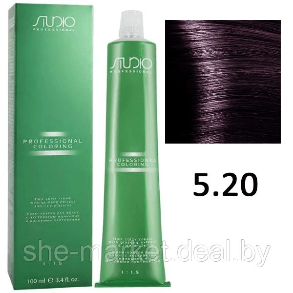 Крем-краска для волос Studio Professional Coloring 5.20 светлый фиолетово-коричневый , 100мл (Капус, Kapous) - фото 1 - id-p108609835