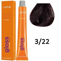 Полуперманентная краска для волос Gloss ТОН - 3/22, 60мл (Lakme)
