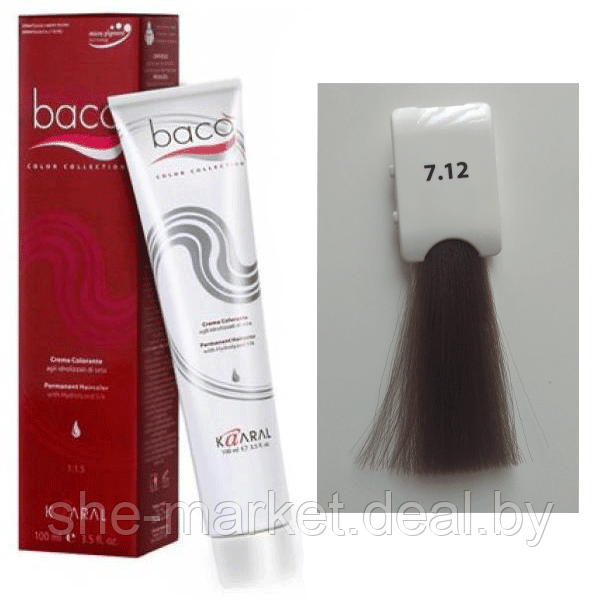 Стойкая крем-краска Baco Silk hydrolized hair color cream 7.12 100мл (Kaaral) - фото 1 - id-p108614792