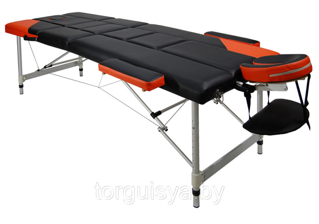 Массажный стол складной 3-х секционный алюминиевый Atlas Sport черно-оранжевый - фото 1 - id-p108621893