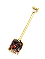Сувенир-талисман для кошелька из латуни с натуральным вишневым янтарем «Кошельковая лопата»