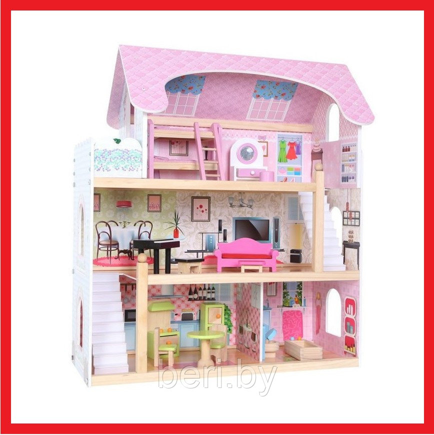 4110 Дом для кукол 3 этажа, деревянный с мебелью, кукольный домик ECO TOYS Bajkowa - фото 1 - id-p108686101