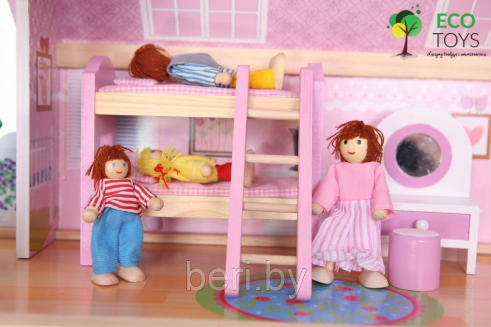 4110 Дом для кукол 3 этажа, деревянный с мебелью, кукольный домик ECO TOYS Bajkowa - фото 10 - id-p108686101