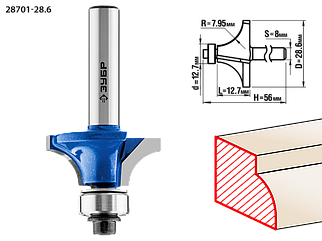 Фреза кромочная калевочная №1, D= 28,6мм, ЗУБР, ПРОФЕССИОНАЛ, 28701-28.6