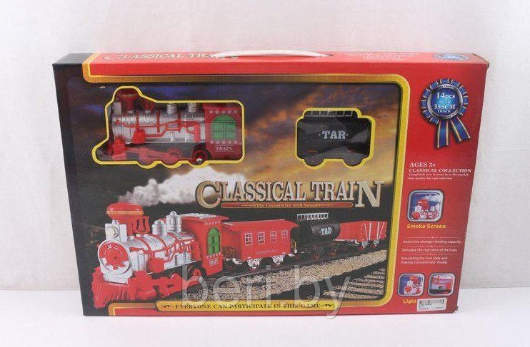811-3 Железная дорога "Classical Train", 355 см, 14 элементов, паровозик детский, дым, свет+звук, 2 вагона - фото 2 - id-p108822353