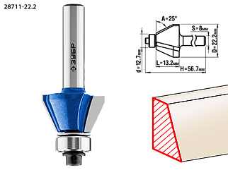 Фреза кромочная калевочная(фасочная) №9, D= 22,2мм, ЗУБР, ПРОФЕССИОНАЛ, 28711-22.2