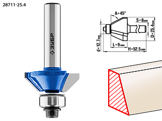 Фреза кромочная калевочная(фасочная) №9, D= 25,4мм, ЗУБР, ПРОФЕССИОНАЛ, 28711-25.4
