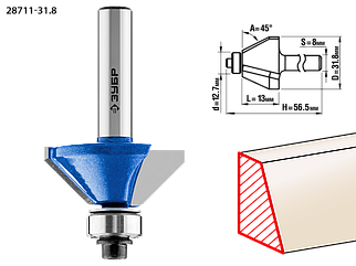Фреза кромочная калевочная(фасочная) №9, D= 31,8мм, ЗУБР, ПРОФЕССИОНАЛ,  28711-31.8
