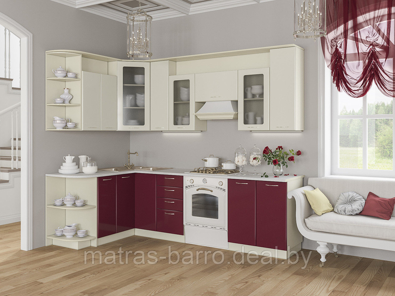 Угловая кухня Виола 2.6х1.5 м МДФ черный/красный (со стеклом) - фото 4 - id-p108918535