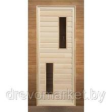 Дверь для бани деревянная Липа с двумя стеклами, размер 70*190 см