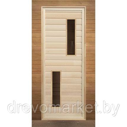 Дверь для бани деревянная Липа с двумя стеклами, размер 70*190 см - фото 1 - id-p108919031