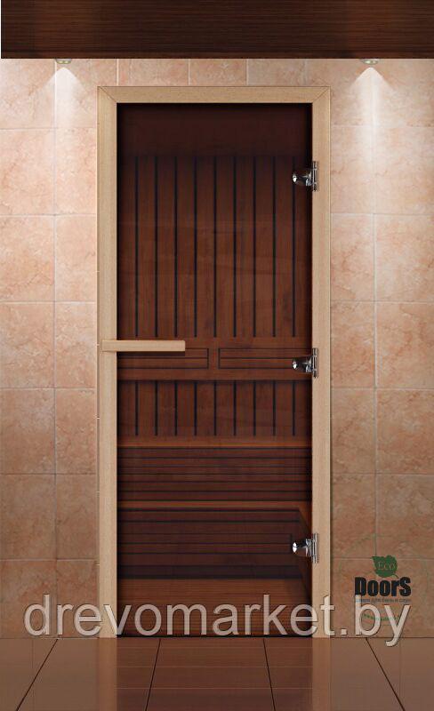 Двери для бани(сауны) DoorWood стеклянные (стекло 8мм, цвет бронза) коробка 700*1700 мм лиственная