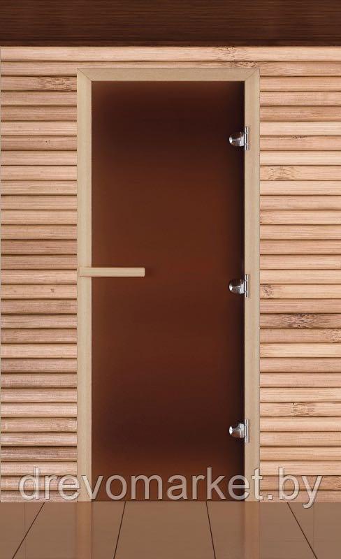 Дверь для бани Матовое стекло 8 мм на 3-х петлях МЕТАЛЛ, DoorWood 700*1700,коробка осина