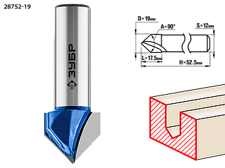 Фреза пазовая галтельная V-образная, D= 19мм ЗУБР, ПРОФЕССИОНАЛ, 28752-19