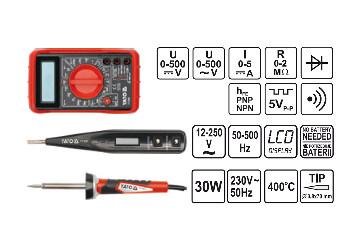 Набор инструментов для электрика электрика 68 пр. YATO (YT-39009) - фото 8 - id-p105323343