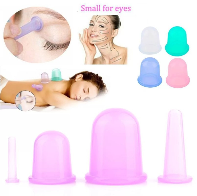 Силиконовые банки для вакуумного массажа   набор 4 шт ( 2 банки для тела, 2 банки для лица)