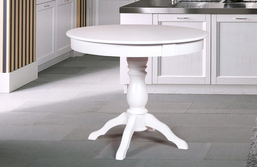 Стол круглый раздвижной из массива дерева ольхи Гелиос белый (Cream White/Белый/Сатин/Серый) Мебель-Класс