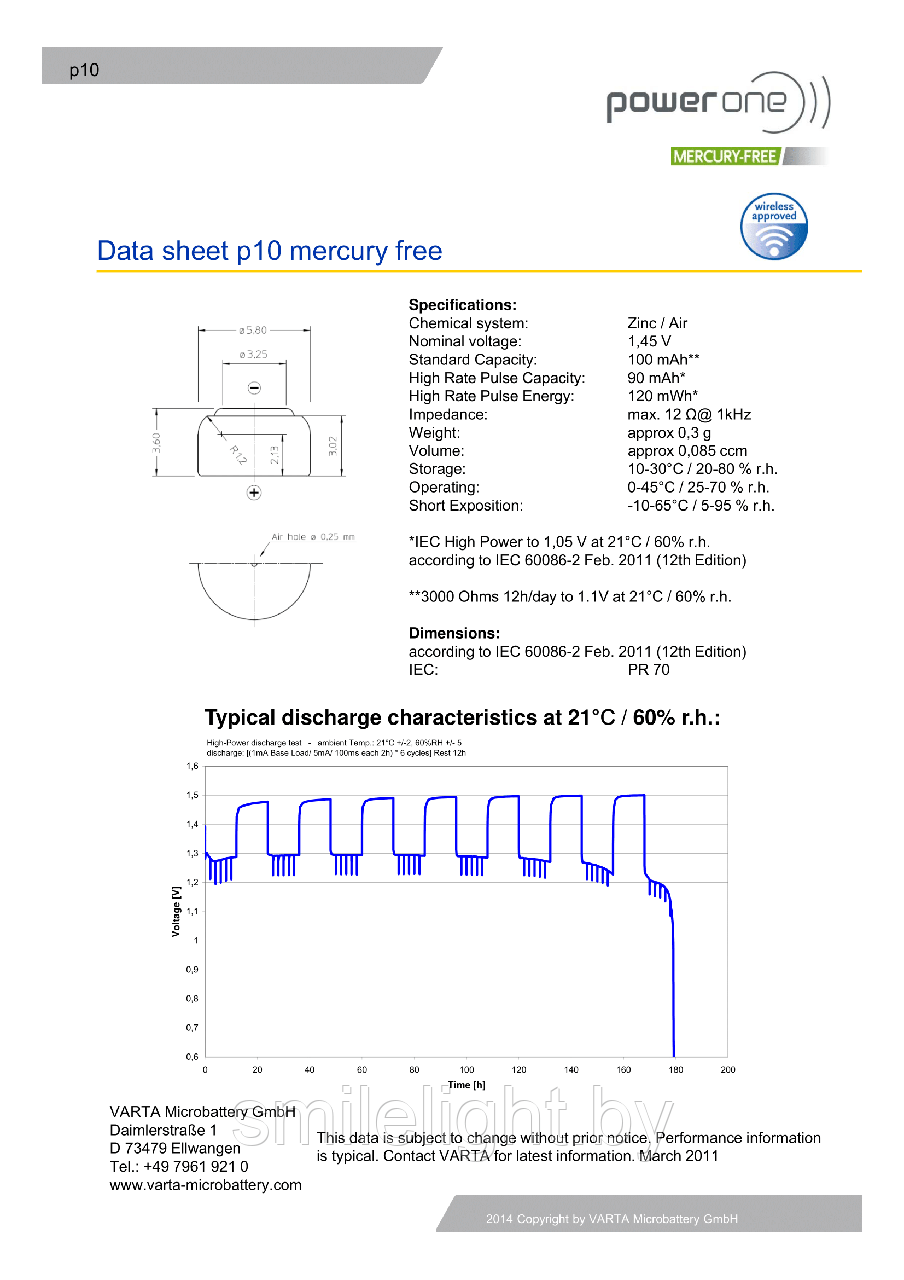 Слуховая батарейка PowerOne 10 bl.6 - фото 2 - id-p75380162