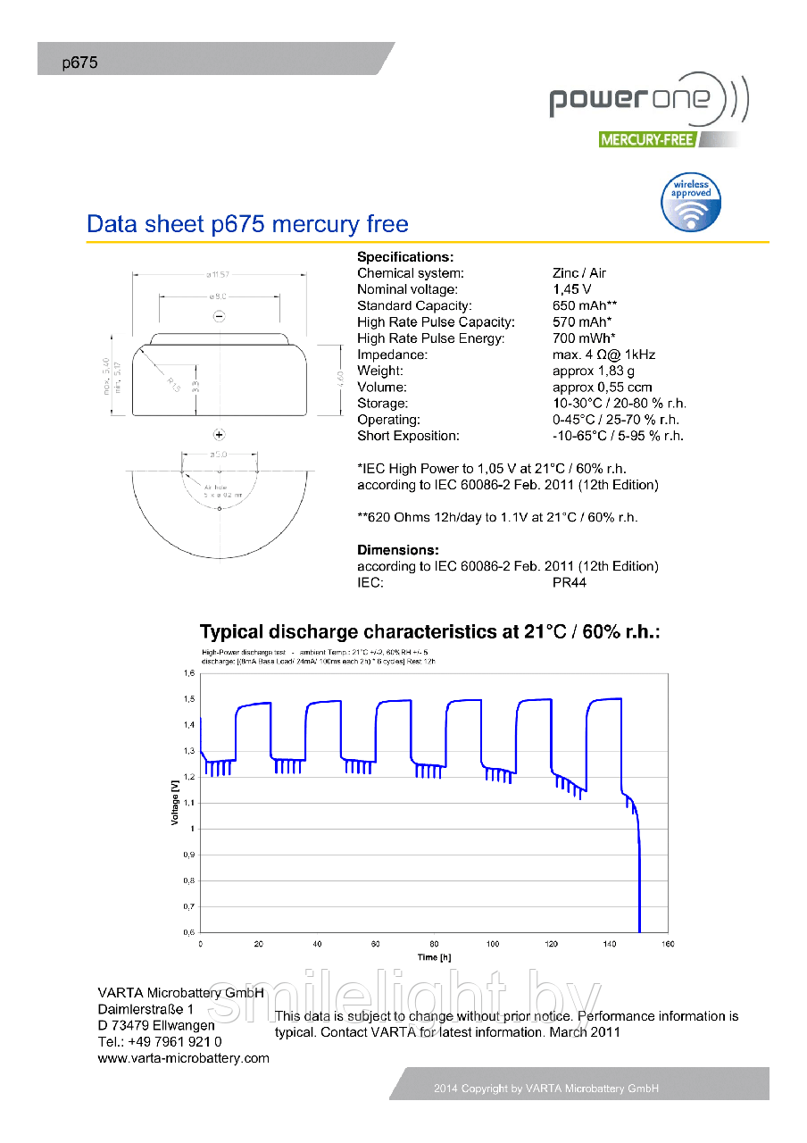 Слуховая батарейка PowerOne 675 bl.6 - фото 2 - id-p75380594