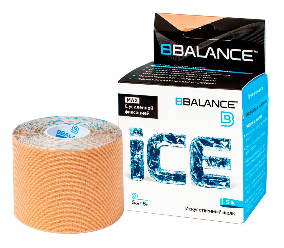 Кинезио тейп BBTape ICE MAX c усиленным клеем Бежевый, 5 см × 1 м