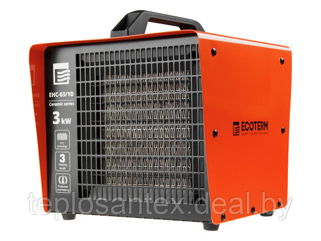 Нагреватель воздуха электрический Ecoterm EHC-03/1D (кубик, 3 кВт, 220 В, термостат, керамика) в Гомеле