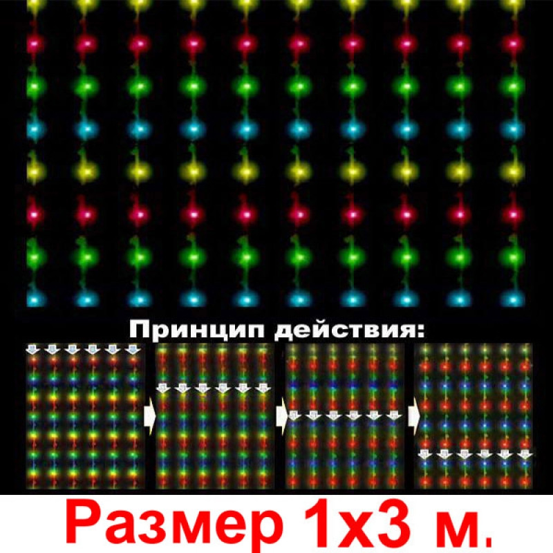 LED-световой занавес «Водопад», без основного кабеля, белый, 1х3 м - фото 1 - id-p109301277